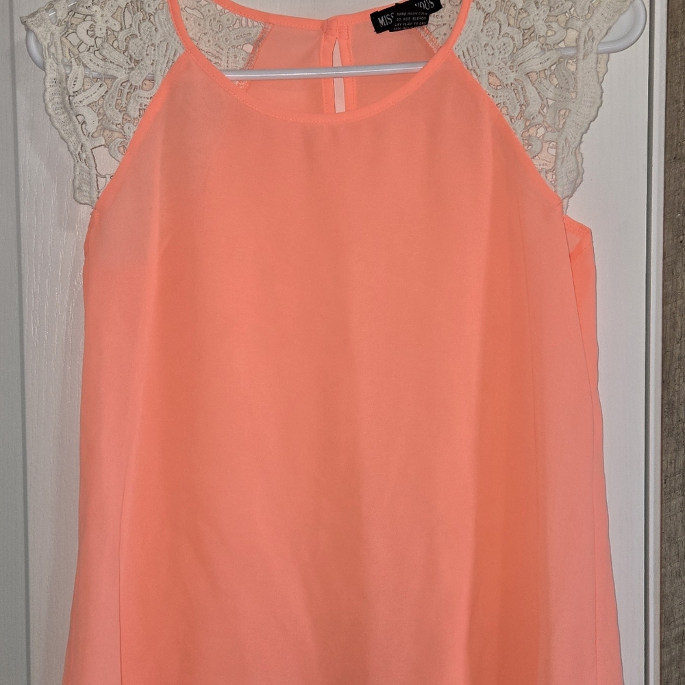 Women's Peach Lace Sleeve Top